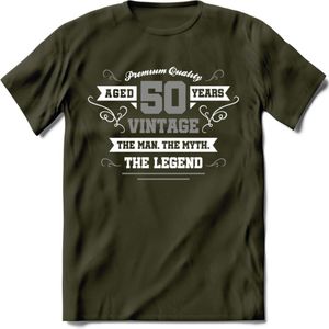 50 Jaar Legend T-Shirt | Zilver - Wit | Grappig Abraham En Sarah Verjaardag en Feest Cadeau | Dames - Heren - Unisex | Kleding Kado | - Leger Groen - XL