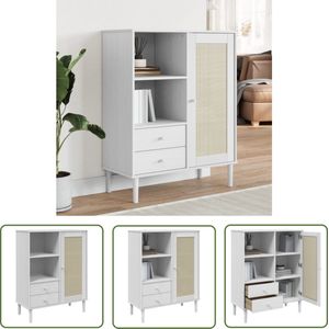 vidaXL Vitrineskast - Hoge Kast - Hoge kast SENJA rattan-look 90x40x112 cm massief grenenhout wit - Grenoblehouten Kast - Witte Kast - Vintage Kast