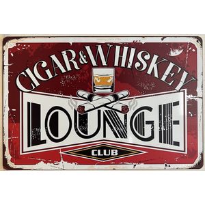 Sigaar whiskey lounge Club Reclamebord van metaal METALEN-WANDBORD - MUURPLAAT - VINTAGE - RETRO - HORECA- BORD-WANDDECORATIE -TEKSTBORD - DECORATIEBORD - RECLAMEPLAAT - WANDPLAAT - NOSTALGIE -CAFE- BAR -MANCAVE- KROEG- MAN CAVE