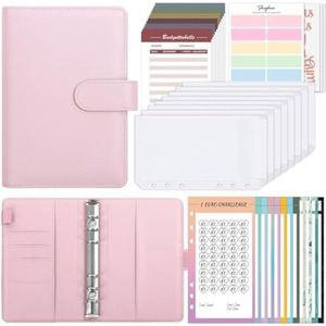 Selbro ® Budgetmap A6 met 12 geldbesparende uitdagingen, budget-envelop, budgetplanner voor kantoor en reizen (roze)