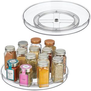 Roterend kruidenrek - Stijlvol kruidenrek voor zout en peper, bakgerei en ingeblikt voedsel - Rond keukenrek voor dressoir en keukenkast - Set van 2 - Doorzichtig