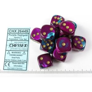 Chessex 12 x D6 Set Gemini 16mm - Purple-Teal/Gold