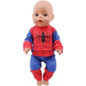 Poppenkleertjes - Geschikt voor babypop zoals Baby Born - Pyjama superheld - Spiderman - Blauw en rood - Slaapkleding - Nachtkleding