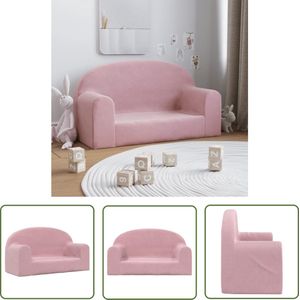 The Living Store Kinderbank 2-zits zacht pluche roze - Kinderstoel - Kindermeubel - Pluche Stoel - Roze Kinderbank - Kids Bank