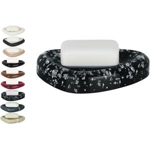 Steenlook decoratieve zeepbakje voor badkamer - Afmetingen 15 x 11 x 3 cm - Zwart glitter