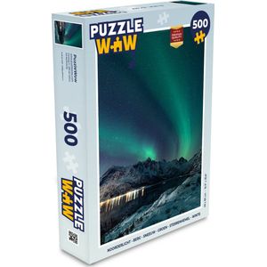 Puzzel Noorderlicht - Berg - Sneeuw - Groen - Sterrenhemel - Winter - Legpuzzel - Puzzel 500 stukjes