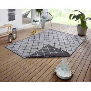 Flycarpets Omkeerbaar Vloerkleed - Binnen & Buitenkleed Malaga- Night Zilver - 80x350 cm