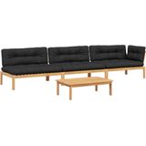 vidaXL - 4-delige - Loungeset - pallet - met - kussens - massief - acaciahout