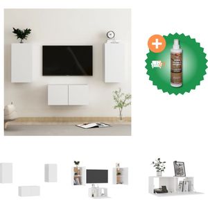 vidaXL 3-delige Tv-meubelset spaanplaat wit - Kast - Inclusief Houtreiniger en verfrisser
