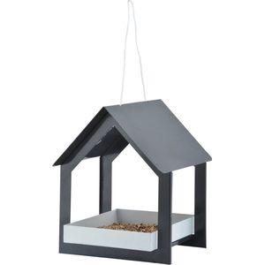 Metalen vogelhuisje/voedertafel hangend antraciet 23 cm - Voerschaal voor tuinvogeltjes