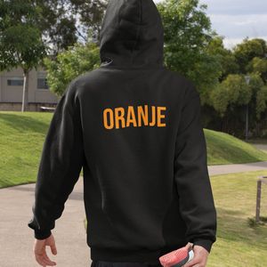 Zwarte Koningsdag WK & EK Hoodie Met Tekst Oranje Back In Oranje - Maat M - Uniseks Pasvorm - Oranje Feestkleding