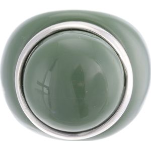 Behave - Ring - Groene kunststof ring met zilverkleurige omlijsting - Elegant, Retro Stijl - Nikkelvrij