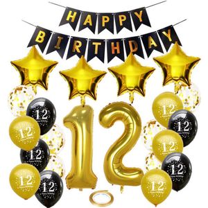 Joya Beauty® 12 jaar verjaardag feest pakket | Versiering Ballonnen voor feest 12 jaar | Twaalf Versiering | Ballonnen slingers opblaasbare cijfers 12