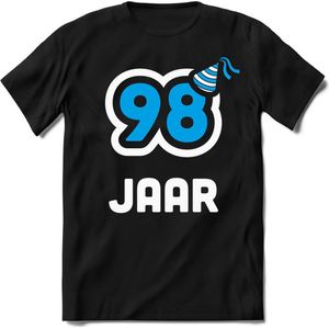 98 Jaar Feest kado T-Shirt Heren / Dames - Perfect Verjaardag Cadeau Shirt - Wit / Blauw - Maat S