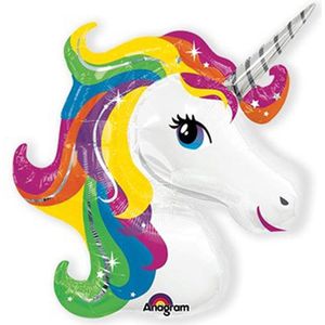 Folieballon - rainbow - unicorn - SuperShape - 83x73 - eenhoorn