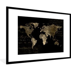 Fotolijst incl. Poster - Wereldkaart - Goud - Vintage - 90x60 cm - Posterlijst