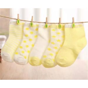 5 paar New born Baby sokken - Set Babysokjes - 0-6 maanden - Gele Babysokken - Multipack - Kraamcadeau voor Jongen of Meisje - Babyshower Cadeau - Kraammand