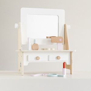 Petite Amélie ® Kaptafel Kinderen Hout met Spiegel - Speelgoed Make-up Tafel inc. 7 accessoires - H.39x B.32x D.17 cm - Onmisbaar op Meisjes Kinderkamer