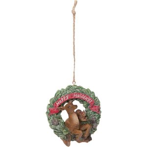 Clayre & Eef Decoratie Hanger Hert 6PR1188 7*5*9 cm Meerkleurig Kunststof Rond Kersthanger Kerstboomversiering