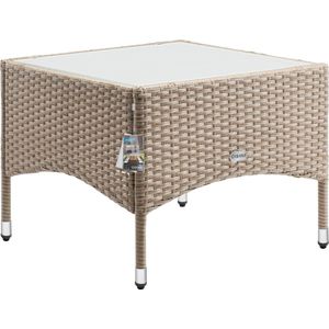 Casaria Polyrattan Bijzettafel - 58x58x42cm Tafelblad Glas - Beige