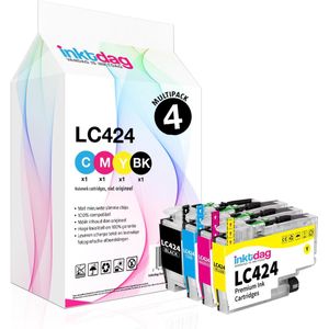 Inktdag lc424 brother inktpatronen, lc424 inktcartridges Compatible with Brother DCP-J1200W DCP-J1200WE Printer (Pack of 4, LC424BK LC424C LC424M LC42