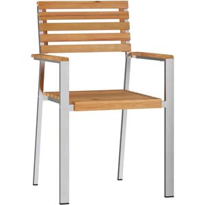 vidaXL - Stapelbare - Tuinstoelen - 2 - stuks - Massief - Hout - Teak - en - Staal