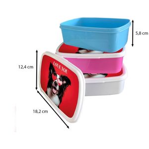 Broodtrommel Roze - Lunchbox Hond - Hartjesbril - Loveyou - Rood - Brooddoos 18x12x6 cm - Brood lunch box - Broodtrommels voor kinderen en volwassenen