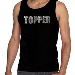 Glitter Topper tanktop zwart met steentjes/ rhinestones voor heren - Glitter kleding/ foute party outfit L