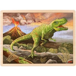 Houten Puzzel - dinosaurus - dinopuzzel - 96 stukjes - dino's - T-Rex - houten speelgoed - vanaf 3 jaar