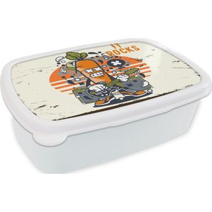 Broodtrommel Wit - Lunchbox - Brooddoos - Wortel - Gitaar - Vintage - 18x12x6 cm - Volwassenen