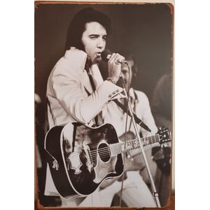 Elvis Presley zwart wit Gitaar staand Reclamebord van metaal METALEN-WANDBORD - MUURPLAAT - VINTAGE - RETRO - HORECA- BORD-WANDDECORATIE -TEKSTBORD - DECORATIEBORD - RECLAMEPLAAT - WANDPLAAT - NOSTALGIE -CAFE- BAR -MANCAVE- KROEG- MAN CAVE