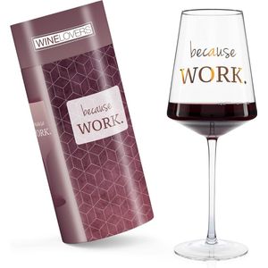 Wijnglazen cadeauset - 750 ml wijngeschenk wijnglazen met spreuk ""because work"" - In Colourbox cadeauset Pasen voor koppels vrouwen mannen - wijngeschenken - bijzondere paasgeschenken