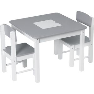 Kamyra® Kindertafel en 2 Stoeltjes - Kindermeubels, Tafel, Tafeltje - Voor Peuter, Kleuter & Kinderen - MDF - Grijs/Wit