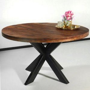 Eettafel rond mangohout 130cm Jones bruin ronde industriële tafel duurzaam mango eetkamertafel