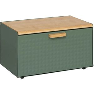 5Five Broodtrommel met klep/deksel - bamboe hout/metaal - 35 x 21 x 23 cm - groen/naturel - Brooddoos