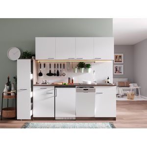 Goedkope keuken 225  cm - complete keuken met apparatuur Oliver  - Donker eiken/Wit  - elektrische kookplaat - vaatwasser  - spoelbak