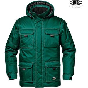 NASSAU JACKET Veiligheidsjas, Groente Werkjas - PU gecoat polyester twill - 220 g/m² vulling - 180 g/m² mouwen - Warm en ademend - Verborgen ritssluiting met drukknopen - Afneembare gevoerde capuchon - Meerdere zakken - Afneembare mouwen