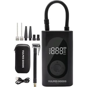 Vulpes Goods® Tech - Draagbare Compressor Bandenpomp - 6400mAh - Elektrische Fietspomp - Luchtcompressor voor Auto, Scooter, Fiets, Bal en Luchtbed - Incl. 7 opzetstukken - Zaklamp - Powerbank - Reiskoffer - PRO