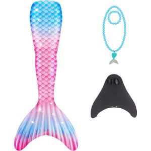 Joya Kids® Zeemeerminstaart voor Kinderen | Roze Blauw Mermaid Staart met Monovin | Verkleedkleding meisje | Inclusief Zeemeermin Ketting en Armband | Maat 120