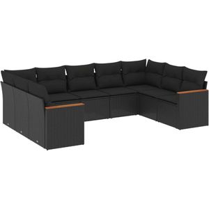 The Living Store 9-delige Loungeset met kussens poly rattan zwart - Loungeset - Tuinset - Lounge Set - Buitendecoratie - Tuinmeubels