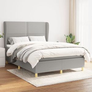 The Living Store Boxspringbed - Comfort - Bed - 203x147x118/128 cm - Lichtgrijs - Stof - Massief larikshout - Multiplex - Samengesteld hout - Matras - 140x200x20 cm - Bedtopmatras - 140x200x5 cm - Wit - Polyester - Pocketveren - Schuim