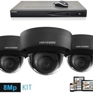 beveiligingscamera set 4K Ultra HD 8 Megapixel IP camerabewaking set 3x Dome Black