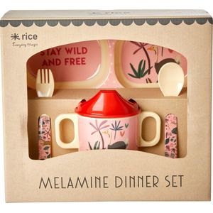 Rice - Melamine Baby Dinner Set Giftbox - Pink Jungle Animals Print
