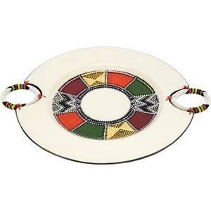 Decoratieve Ndebele schaal - Letsopa Ceramics -  Model Platte schaal: Ndebele | Handgemaakt in Zuid Afrika - Uniek - hoogwaardig keramiek - gemaakt door Letsopa Ceramics voor Nwabisa African Art - Om cadeau te doen of voor eigen huis of kantoor.