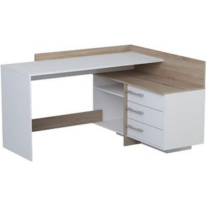 Belfurn - Hoekbureau met 3 lades Spacy eik-wit