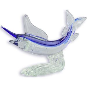 Glazen beeld - Blauwe marlijn vis - Murano stijl - 22,6 cm hoog