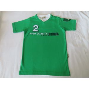 T shirt - Korte mouw - Jongens - groen , wit - V hals - 6 jaar 116