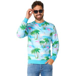 OppoSuits Flaminguy - Heren Sweater - Tropische Flamingo Trui - Blauw - Maat S