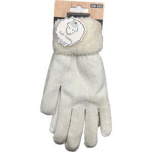Handschoenen Dames | Luxe Dames Hanschoenen met Teddy kraag | Wit met sparkling | one size | wintersport | cadeautip