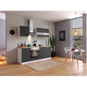 Goedkope keuken 210  cm - complete keuken met apparatuur Malia  - Wit/Grijs - soft close - elektrische kookplaat  - afzuigkap - oven  - spoelbak